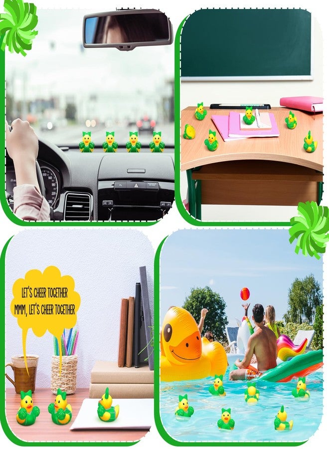 MiniInflat 12 Pcs Cheer Team Gifts Bulk Cheerleader Mini Rubber Ducks with Bows for Cheerleaders Gifts Cheer Team Party Favors Inspirational Goodie Stuffers Party Decorations Bags (Green) - Image 3