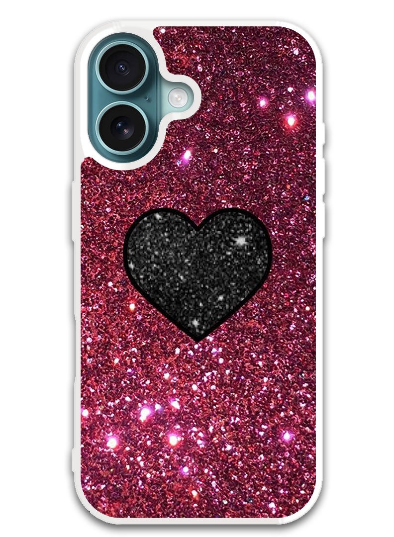 Theodor Protective Case Cover For APPLE IPHONE 16 Black Heart (White Bumper) - Image 1