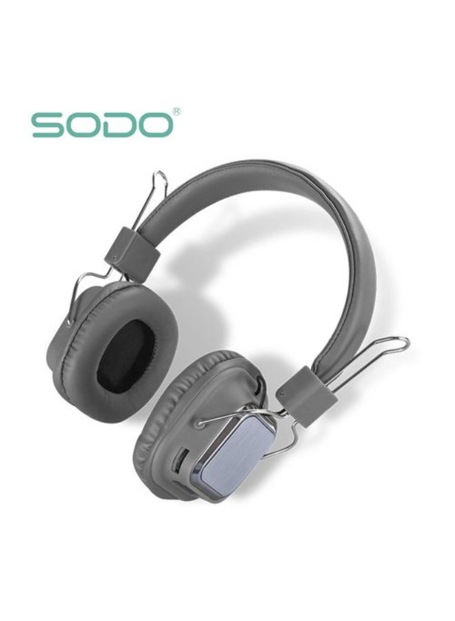 سودو سماعة رأس لاسلكية Sodo Sd-1003 للموسيقى مع ميكروفون مدمج للمشي والتحدث - رمادي - Image 1
