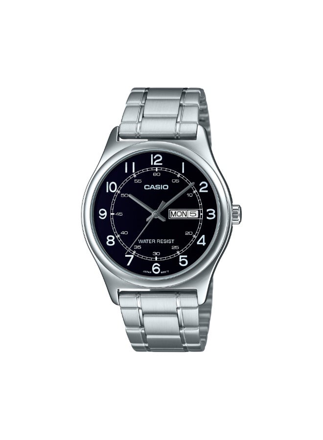 كاسيو ساعة كاسيو رجالية ستانلس ستيل MTP-V006D-1B2UDF – ميناء أسود مع عرض اليوم والتاريخ ومقاومة للماء - Image 1