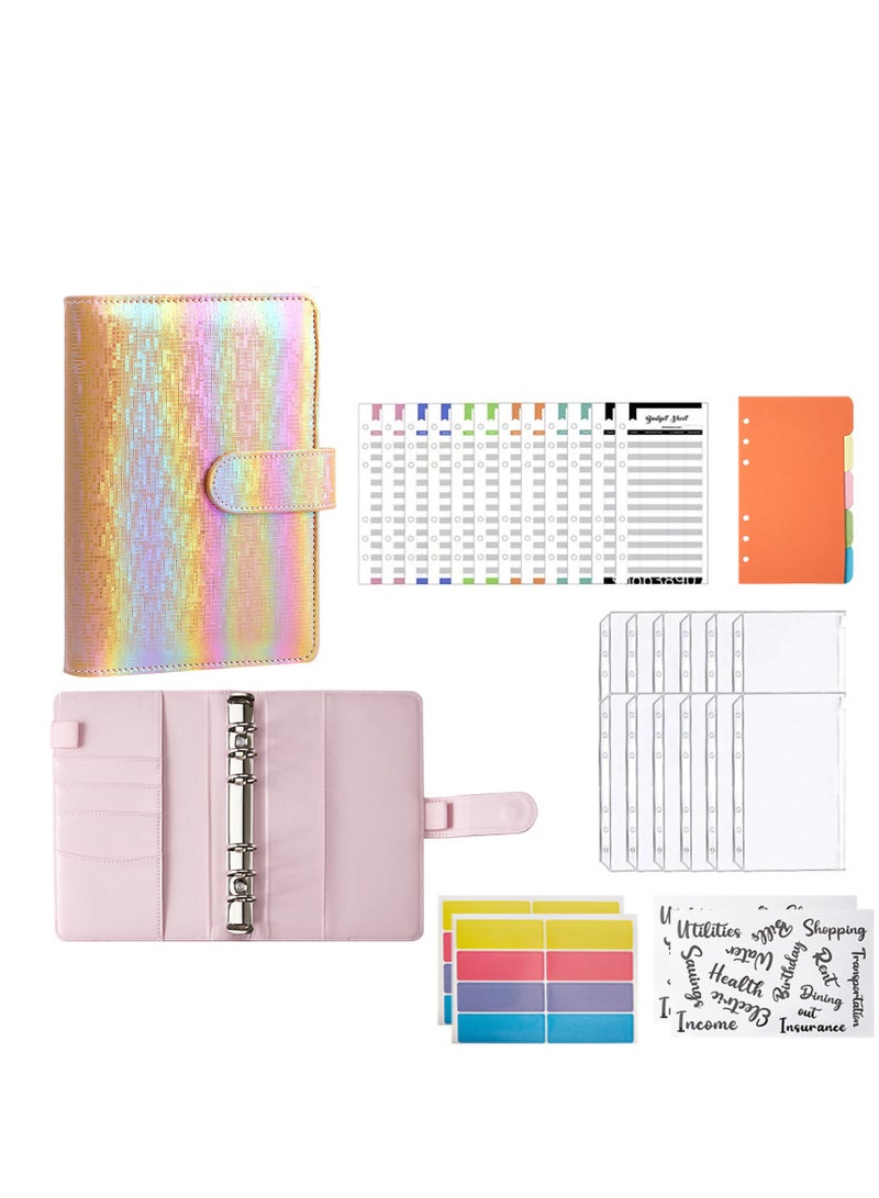 A6 Cash Envelopes Budget Binder,6 Ring Leather Notebook Binder Cover Binder Money Organizer Zippe Pockets,12pcs Expense Budget Sheets, 2pcs Letter Sticker Labels, Saving Cash Envelopes System (Yellow) - Image 1