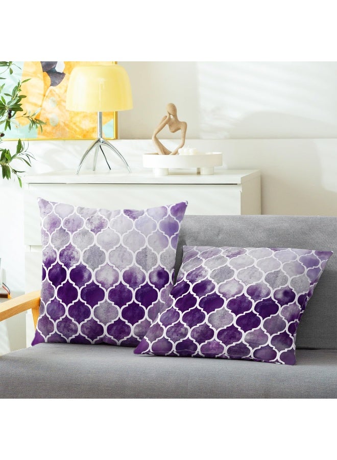 CaliTime CaliTime Cushion Covers Cosy Cushion Covers for Couch Bed Sofa Manual Hand Painted Colourful Geometric Lattice Chain Print 45 cm x 45 cm Main Grey Purple Aubergine Pack of 2  - Image 5