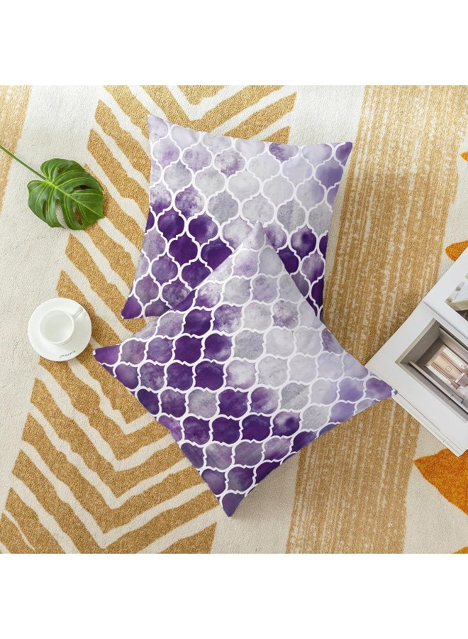 CaliTime CaliTime Cushion Covers Cosy Cushion Covers for Couch Bed Sofa Manual Hand Painted Colourful Geometric Lattice Chain Print 45 cm x 45 cm Main Grey Purple Aubergine Pack of 2  - Image 2