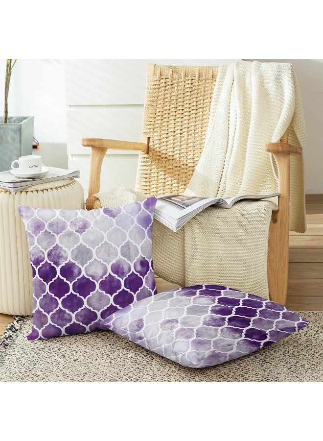 CaliTime CaliTime Cushion Covers Cosy Cushion Covers for Couch Bed Sofa Manual Hand Painted Colourful Geometric Lattice Chain Print 45 cm x 45 cm Main Grey Purple Aubergine Pack of 2  - Image 4