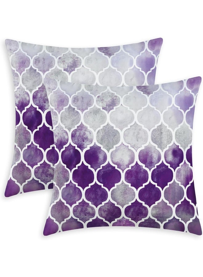 CaliTime CaliTime Cushion Covers Cosy Cushion Covers for Couch Bed Sofa Manual Hand Painted Colourful Geometric Lattice Chain Print 45 cm x 45 cm Main Grey Purple Aubergine Pack of 2  - Image 3