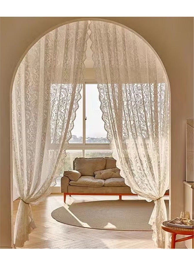 DUNISO 2 Pieces of Sheer Curtains, polyester fiber lace gauze curtains, lightweight, breathable , suitable for living rooms, bedrooms, study rooms, dining rooms, 132 * 213cm, beige  - Image 1