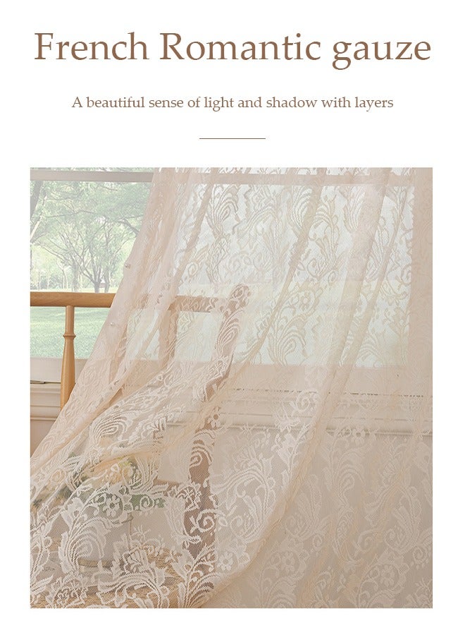 DUNISO 2 Pieces of Sheer Curtains, polyester fiber lace gauze curtains, lightweight, breathable , suitable for living rooms, bedrooms, study rooms, dining rooms, 132 * 213cm, beige  - Image 5