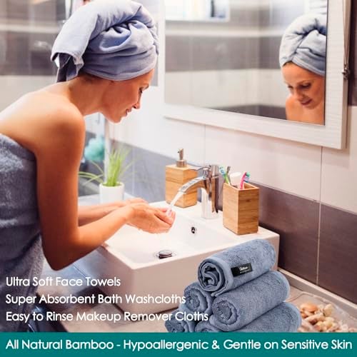 JEFFSUN Wash Cloths 6 Pack, Reusable Makeup Remover Cloths, Super Soft and Gentle Face Towel for Sensitive Skin, 10x10 inch Small Face Washcloths, Easy to Rinse Quick Dry Slate Blue Facial Cleansing Cloths - Image 4