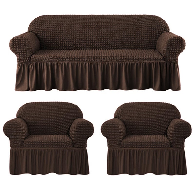 Lukzer غطاء أريكة تركي قابل للتمدد 5 مقاعد من لوكزر 320 GSM واقي أريكة عالمي قماش فقاعات مع حواف مرنة لون بني قهوة SC09705 - Image 1