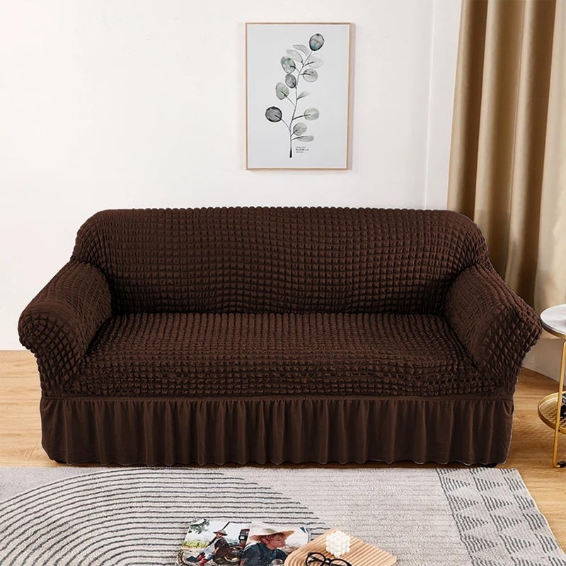 Lukzer غطاء أريكة تركي قابل للتمدد 5 مقاعد من لوكزر 320 GSM واقي أريكة عالمي قماش فقاعات مع حواف مرنة لون بني قهوة SC09705 - Image 3