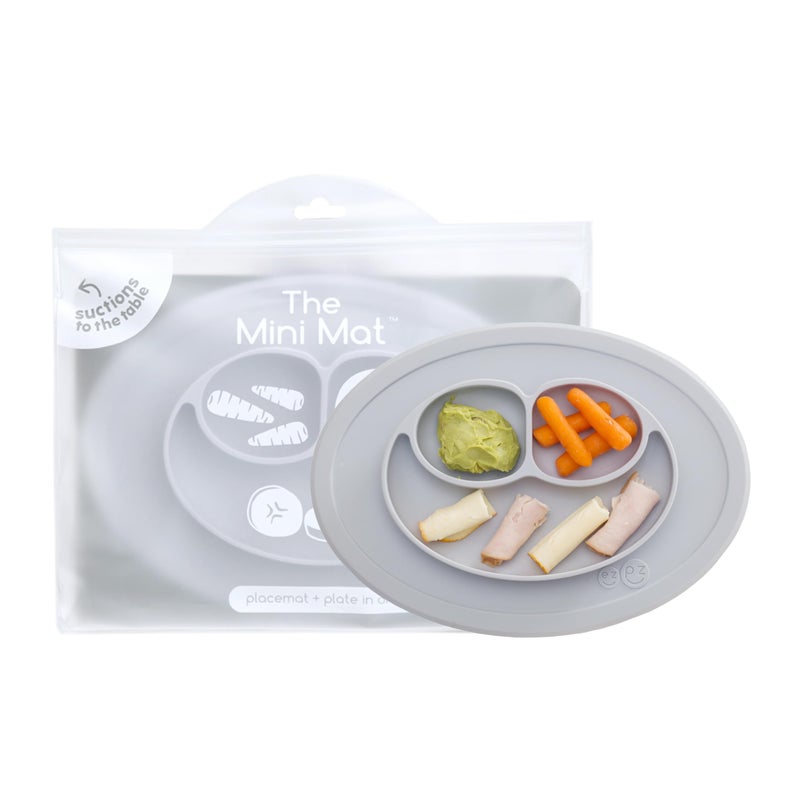 ezpz Mini Mat Pewter 6 12 Months 100 Silicone Suction Placemat Divided Plate with Three Compartments Supports BabyLed Weaning Designed for Highchair Table and Travel - Image 2