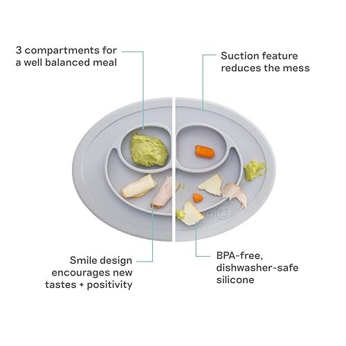ezpz Mini Mat Pewter 6 12 Months 100 Silicone Suction Placemat Divided Plate with Three Compartments Supports BabyLed Weaning Designed for Highchair Table and Travel - Image 3