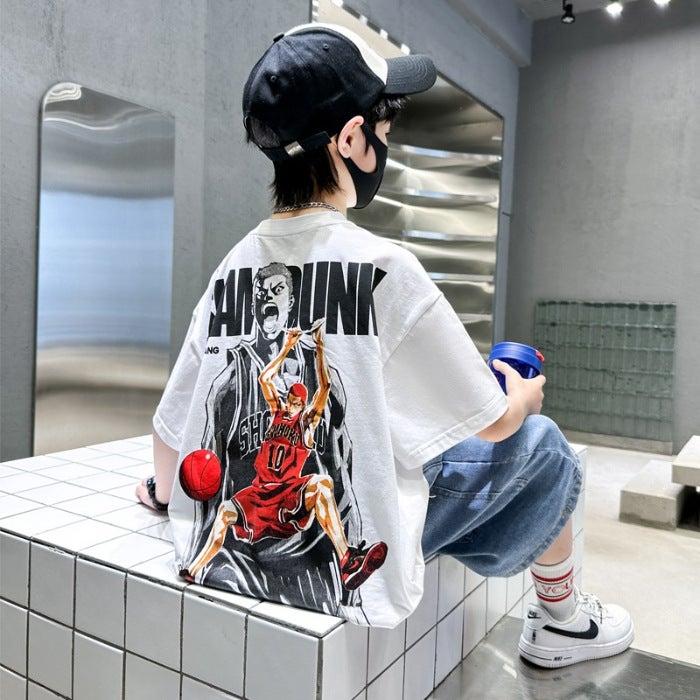Children'S Clothing Boys' Short-Sleeved T-Shirt Summer Wear 2026 New Style For Older Children Summer Boys' Pure Cotton Top Trendy T-Shirt - Image 1