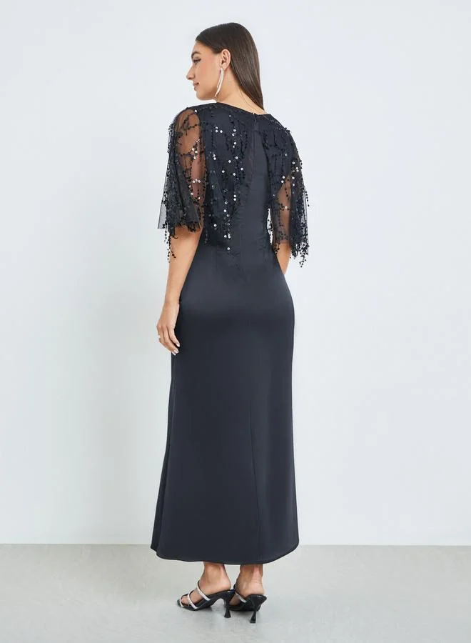 Styli black Black Sequin A-Line Maxi Dress for Women | Best Price UAE