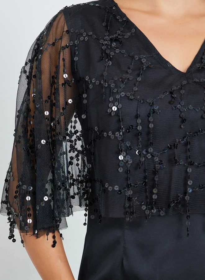 Styli black Black Sequin A-Line Maxi Dress for Women | Best Price UAE