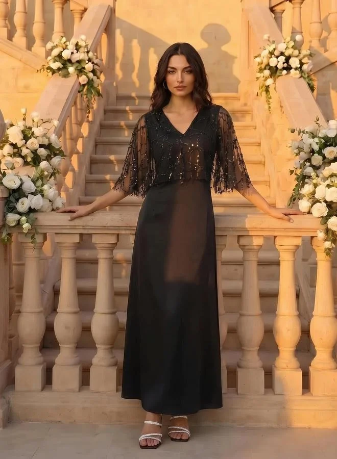 Styli black Black Sequin A-Line Maxi Dress for Women | Best Price UAE