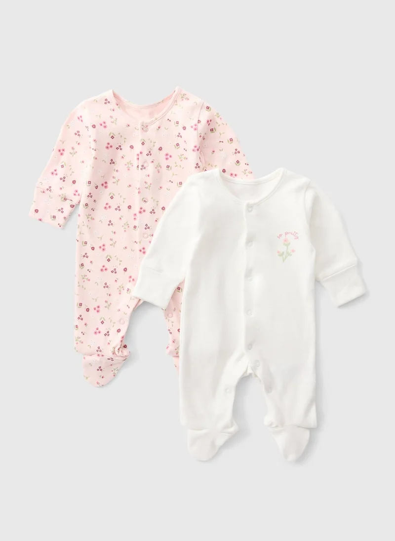 ماتلان 2 Pack Baby Pink Floral Sleepsuits