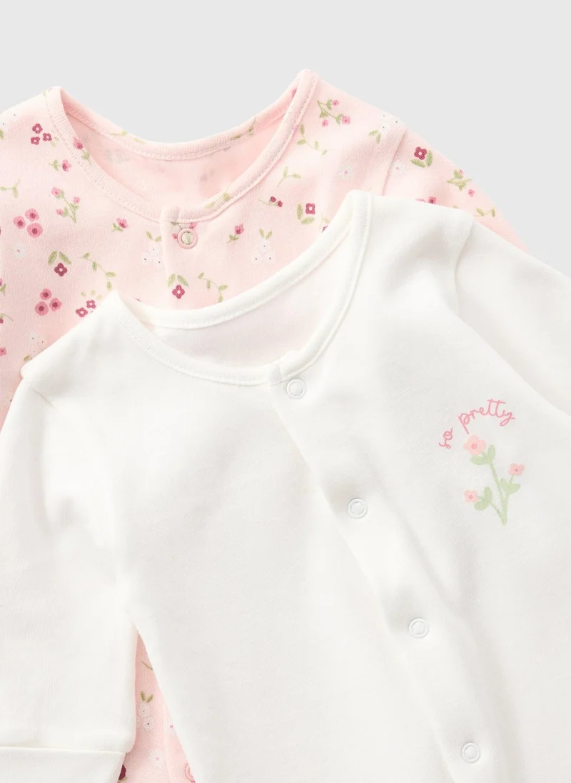 ماتلان 2 Pack Baby Pink Floral Sleepsuits