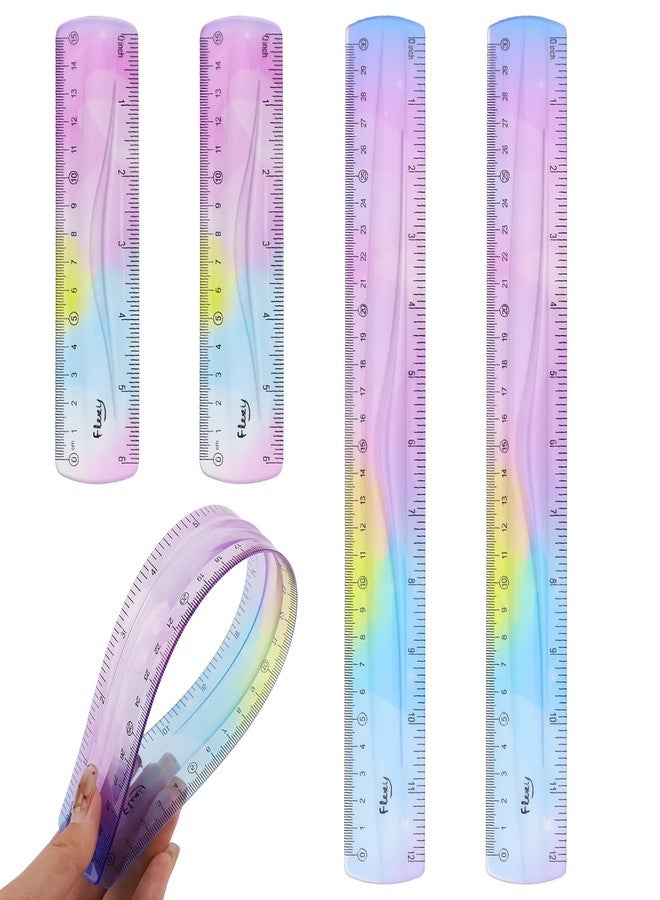 Cfyosnk 4 Pack Flexible Ruler Set, 12 Inch & 6 Inch Bendable Rulers for Kids, Soft Plastic Rulers with Dual-Sided cm/inch Scale, Gradient Color Flex Ruler for School, Home, Office - Image 1