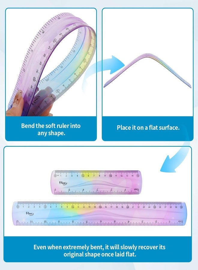 Cfyosnk 4 Pack Flexible Ruler Set, 12 Inch & 6 Inch Bendable Rulers for Kids, Soft Plastic Rulers with Dual-Sided cm/inch Scale, Gradient Color Flex Ruler for School, Home, Office - Image 4