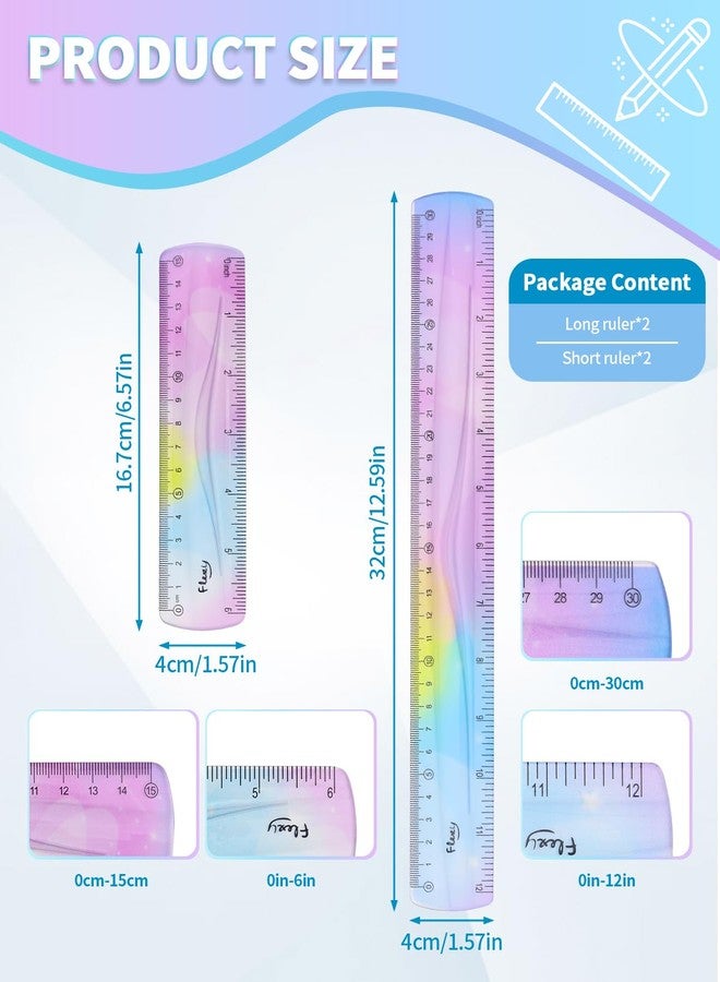 Cfyosnk 4 Pack Flexible Ruler Set, 12 Inch & 6 Inch Bendable Rulers for Kids, Soft Plastic Rulers with Dual-Sided cm/inch Scale, Gradient Color Flex Ruler for School, Home, Office - Image 2