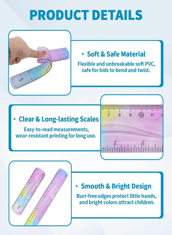 Cfyosnk 4 Pack Flexible Ruler Set, 12 Inch & 6 Inch Bendable Rulers for Kids, Soft Plastic Rulers with Dual-Sided cm/inch Scale, Gradient Color Flex Ruler for School, Home, Office - Image 3