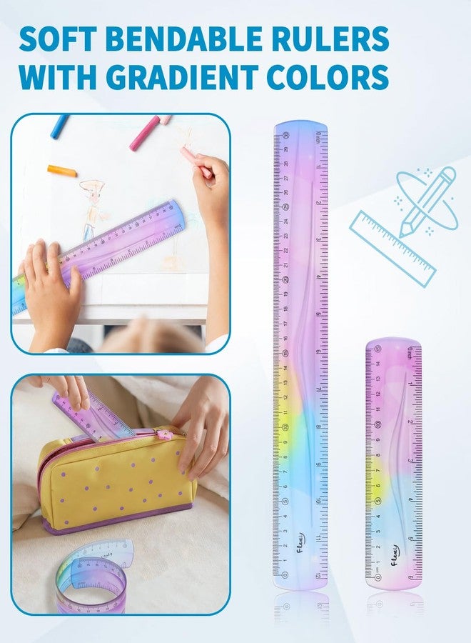 Cfyosnk 4 Pack Flexible Ruler Set, 12 Inch & 6 Inch Bendable Rulers for Kids, Soft Plastic Rulers with Dual-Sided cm/inch Scale, Gradient Color Flex Ruler for School, Home, Office - Image 5