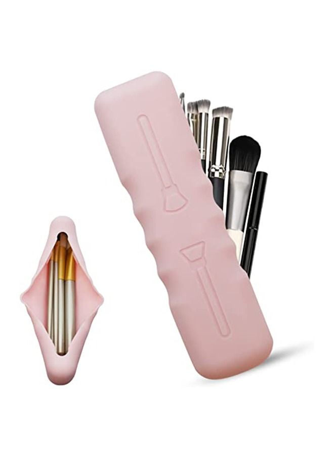Silicone Portable Oblique Opening Makeup Brush Holder Pink - Image 1