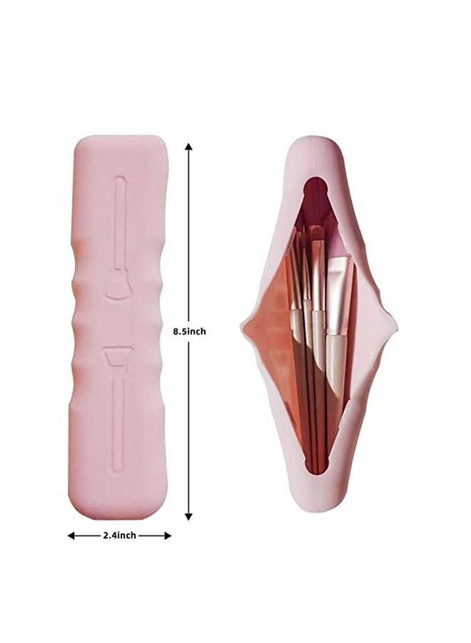 Silicone Portable Oblique Opening Makeup Brush Holder Pink - Image 2