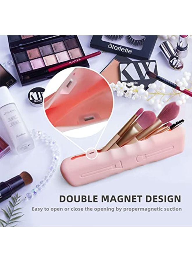 Silicone Portable Oblique Opening Makeup Brush Holder Pink - Image 3