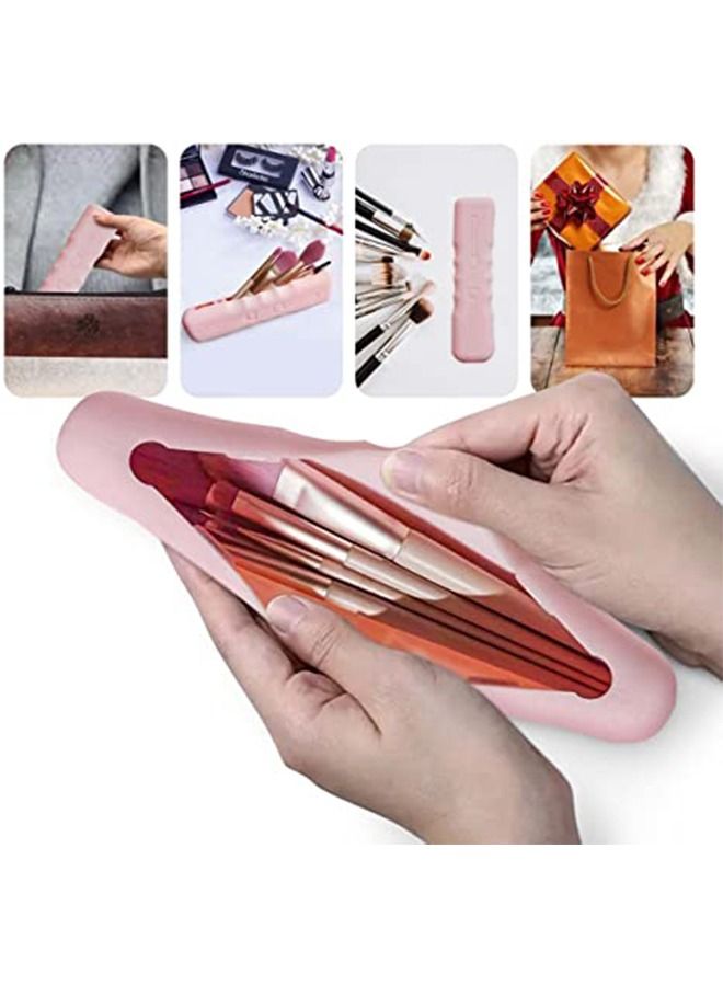 Silicone Portable Oblique Opening Makeup Brush Holder Pink - Image 4