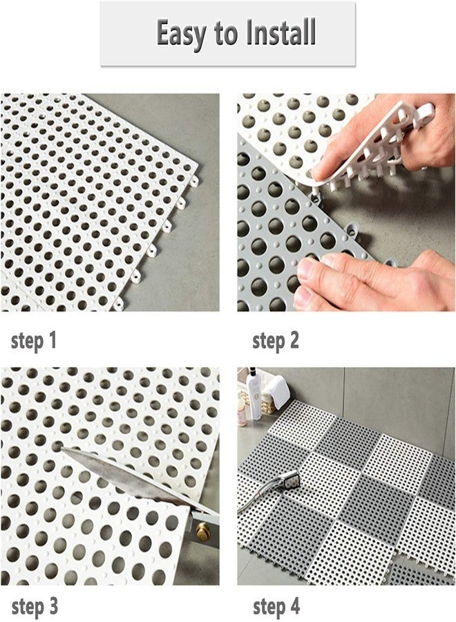 FINALIZE® Interlocking Rubber Floor Tiles DIY Size Non-Slip Rubber Bath Mat with Drain Holes and Drainage Column for Bathroom, Kitchen, Shower, Pool, Balcony, Gym- (4 White + 4 Grey) - Image 5