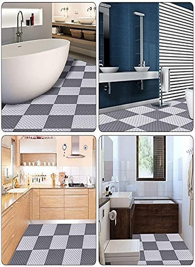 FINALIZE® Interlocking Rubber Floor Tiles DIY Size Non-Slip Rubber Bath Mat with Drain Holes and Drainage Column for Bathroom, Kitchen, Shower, Pool, Balcony, Gym- (4 White + 4 Grey) - Image 3