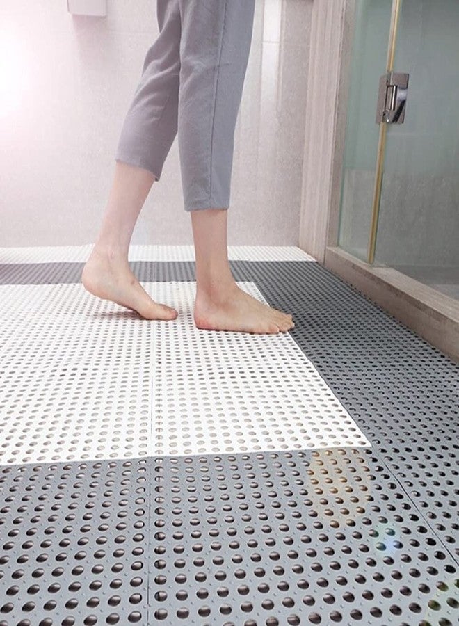 FINALIZE® Interlocking Rubber Floor Tiles DIY Size Non-Slip Rubber Bath Mat with Drain Holes and Drainage Column for Bathroom, Kitchen, Shower, Pool, Balcony, Gym- (4 White + 4 Grey) - Image 2