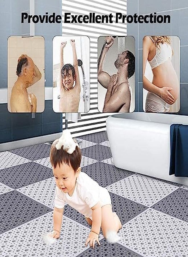 FINALIZE® Interlocking Rubber Floor Tiles DIY Size Non-Slip Rubber Bath Mat with Drain Holes and Drainage Column for Bathroom, Kitchen, Shower, Pool, Balcony, Gym- (4 White + 4 Grey) - Image 4