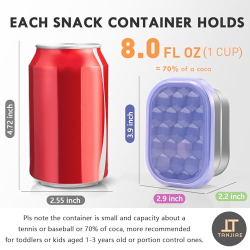 Tanjiae Snack Pro - Small (1 CUP) Stainless Steel Snack Containers for Kids | Easy Open Leak Proof Food Containers with Silicone Lids - Perfect Metal Toddler Lunch Box for Daycare and School (8oz*3) - Image 2