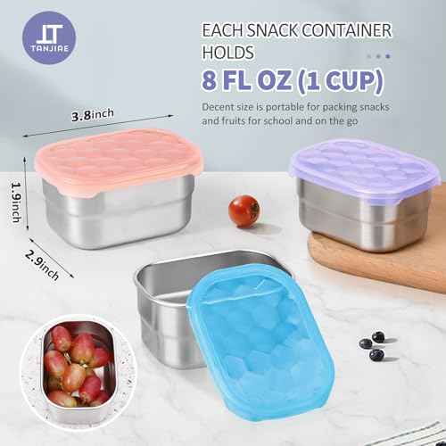 Tanjiae Snack Pro - Small (1 CUP) Stainless Steel Snack Containers for Kids | Easy Open Leak Proof Food Containers with Silicone Lids - Perfect Metal Toddler Lunch Box for Daycare and School (8oz*3) - Image 4