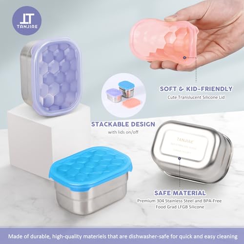 Tanjiae Snack Pro - Small (1 CUP) Stainless Steel Snack Containers for Kids | Easy Open Leak Proof Food Containers with Silicone Lids - Perfect Metal Toddler Lunch Box for Daycare and School (8oz*3) - Image 5