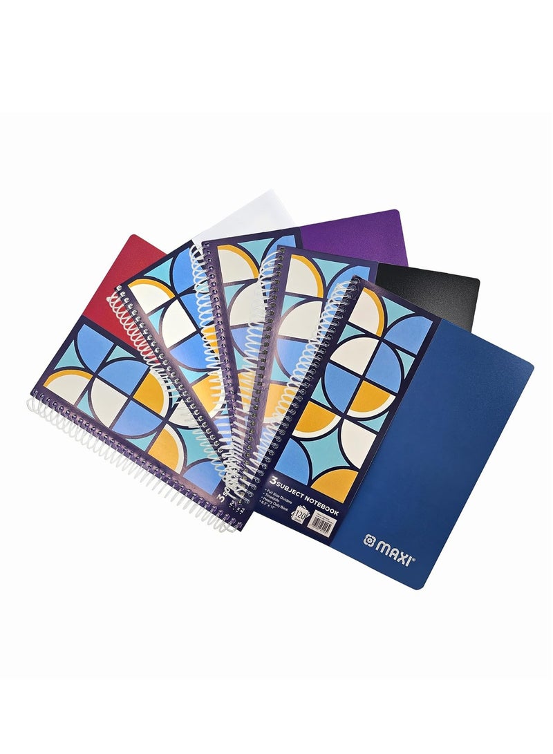 Maxi SPIRAL POLYPROPYLENE 3 SUBJECT NOTEBOOK 11 inches X 8.5 120 SHEETS,Assorted, PPSUB3 - Image 1