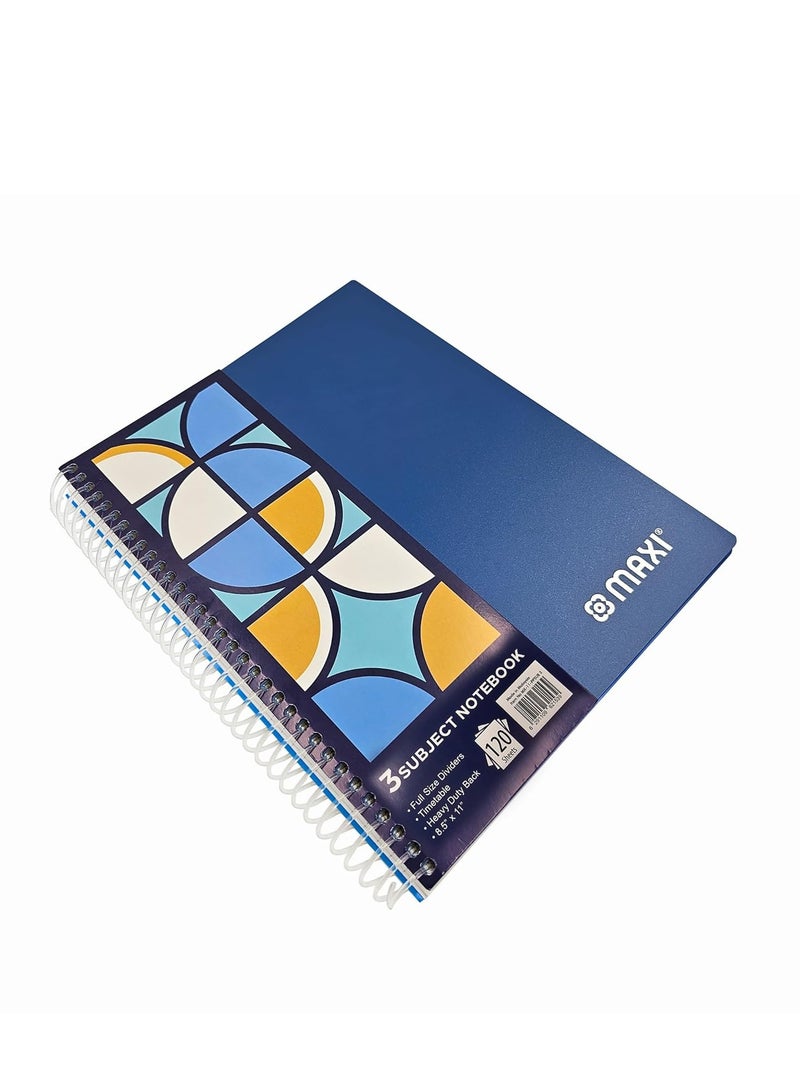 Maxi SPIRAL POLYPROPYLENE 3 SUBJECT NOTEBOOK 11 inches X 8.5 120 SHEETS,Assorted, PPSUB3 - Image 2