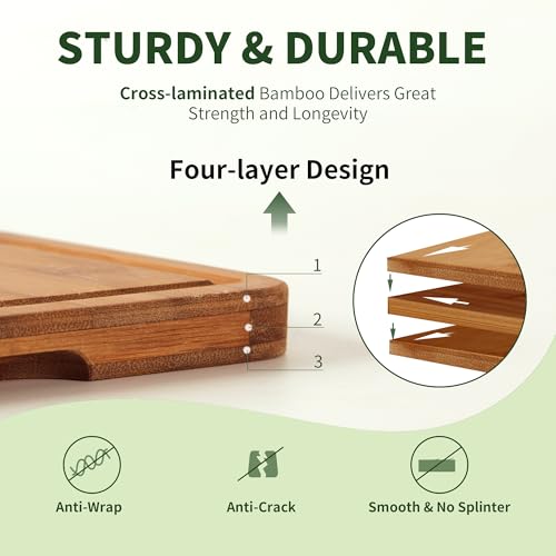 BAMBANG Bamboo Cutting Board, Dark Carbonized Chopping Boards Set of 3 with Stand, Butcher Block with Deep Juice Groove, Non-Toxic Wooden Cutting Boards for Kitchen Meal Prep & Serving - Image 2