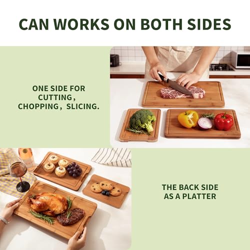 BAMBANG Bamboo Cutting Board, Dark Carbonized Chopping Boards Set of 3 with Stand, Butcher Block with Deep Juice Groove, Non-Toxic Wooden Cutting Boards for Kitchen Meal Prep & Serving - Image 3