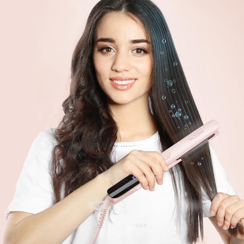ANGENIL Pro Titanium Flat Iron Hair Straightener and Curler 2 in 1, Round Pink Dual Voltage Hair Straightener Irons with Heat Resistant Silicone Mat Hot Tools, Large LCD Display, 20S Fast Heating - Image 2