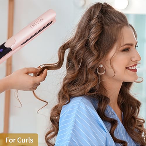 ANGENIL Pro Titanium Flat Iron Hair Straightener and Curler 2 in 1, Round Pink Dual Voltage Hair Straightener Irons with Heat Resistant Silicone Mat Hot Tools, Large LCD Display, 20S Fast Heating - Image 3
