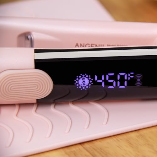 ANGENIL Pro Titanium Flat Iron Hair Straightener and Curler 2 in 1, Round Pink Dual Voltage Hair Straightener Irons with Heat Resistant Silicone Mat Hot Tools, Large LCD Display, 20S Fast Heating - Image 5