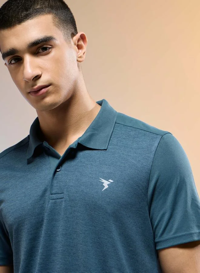 Technosport Men Teal Slim Fit Melange Polo