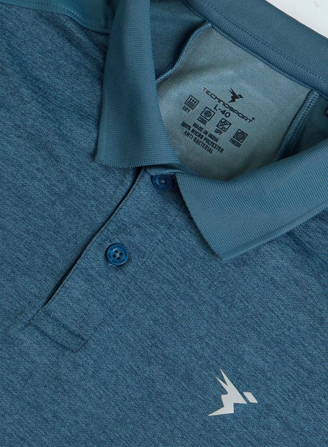 Technosport Men Teal Slim Fit Melange Polo - Image 5