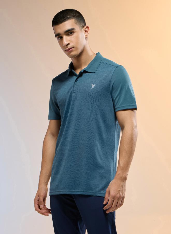 Technosport Men Teal Slim Fit Melange Polo - Image 3