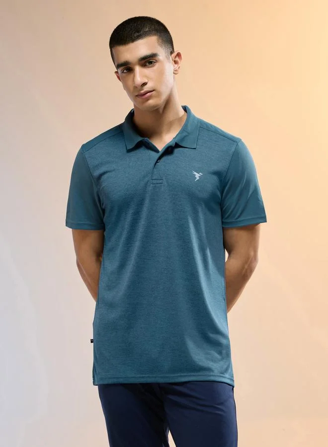 Technosport Men Teal Slim Fit Melange Polo