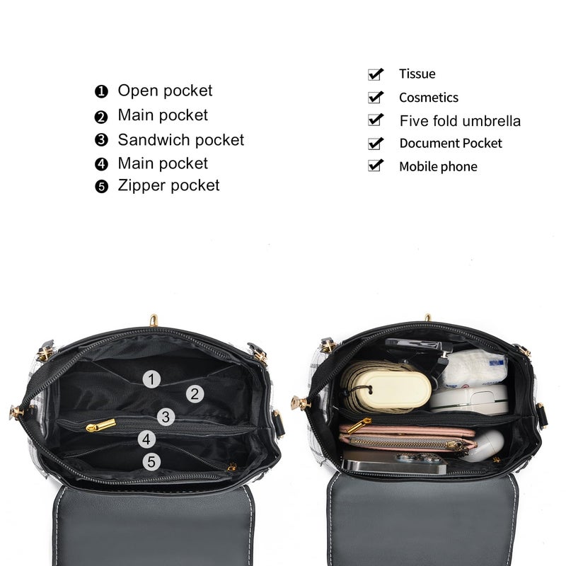 Xiaoyu Small Purses and Handbags for Women Fashion Crossbody Bag Lightweight Shoulder Bag Plaid Pattern Satchel (Black) - Image 5
